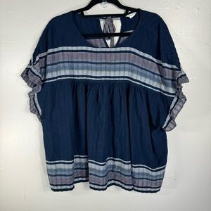 CASLON tunic top blouse slubbed cotton rayon loose boxy fit women's XL 1x blue